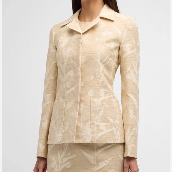 Lafayette 148 Dune Floral Jacquard Patch Pocket Cotton Silk Blazer Women’s 2 - Picture 1 of 10
